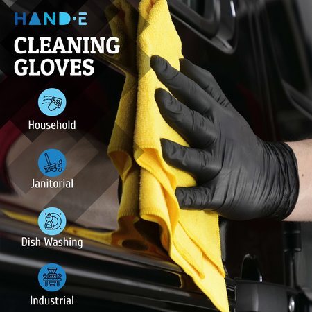 Hand-E Nitrile Disposable Gloves, 3 mil Palm, Nitrile, Powder-Free, M, 200 PK, Black HND-82707
